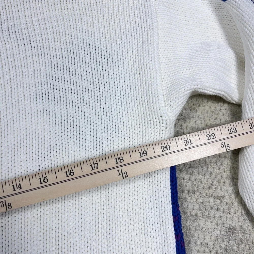 Vintage‎ Grandpa Sweater Men Medium White Teal Diamond Crewneck Heavy Knit 90s *